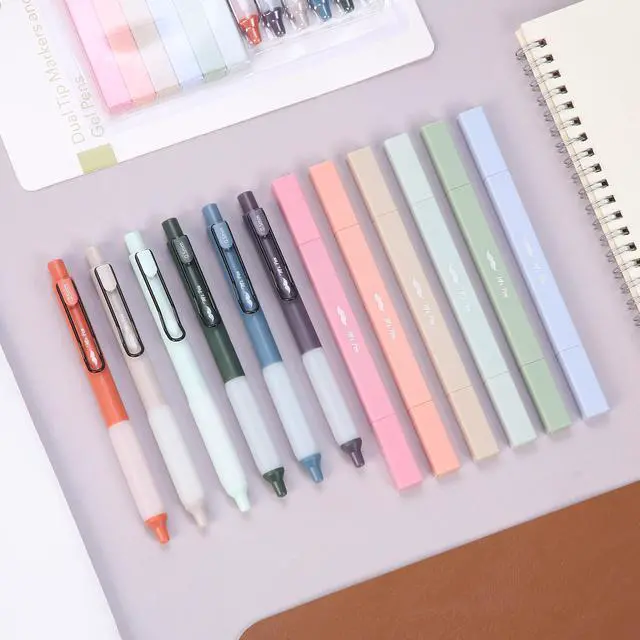 Alt view image 7 of 7 - Dual Tip Aesthetic Highlighters and Gel Pens, 12 Pack | Assorted Colors Bible Highlighters No Bleed, Black Ink Gel Pens, Fast Dry and No Smear for Bible Journaling, Planner
