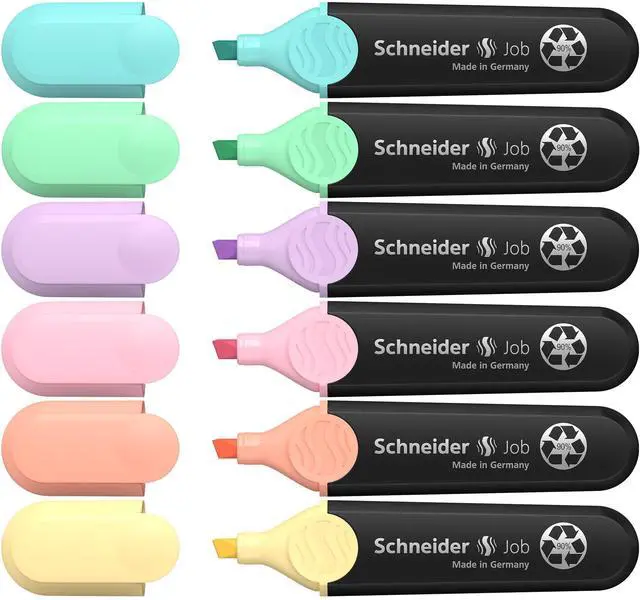 Main image of Job Highlighter Pastel, Chisel Tip, 1 + 5 mm, Black Barrel, Assorted Ink Colors, Pack of 6 Highlighters: Turquoise, Mint, Vanilla, Peach, Lavender, Light Pink (115097)