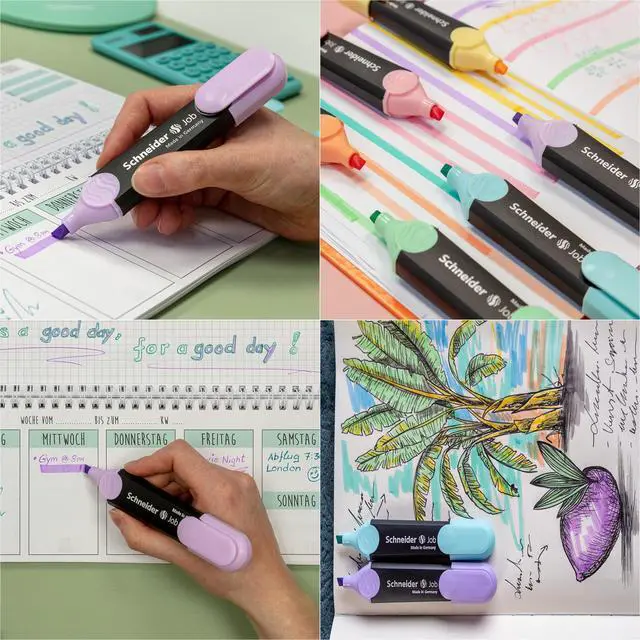 Alt view image 3 of 6 - Job Highlighter Pastel, Chisel Tip, 1 + 5 mm, Black Barrel, Assorted Ink Colors, Pack of 6 Highlighters: Turquoise, Mint, Vanilla, Peach, Lavender, Light Pink (115097)