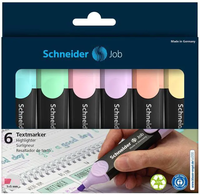 Alt view image 4 of 6 - Job Highlighter Pastel, Chisel Tip, 1 + 5 mm, Black Barrel, Assorted Ink Colors, Pack of 6 Highlighters: Turquoise, Mint, Vanilla, Peach, Lavender, Light Pink (115097)