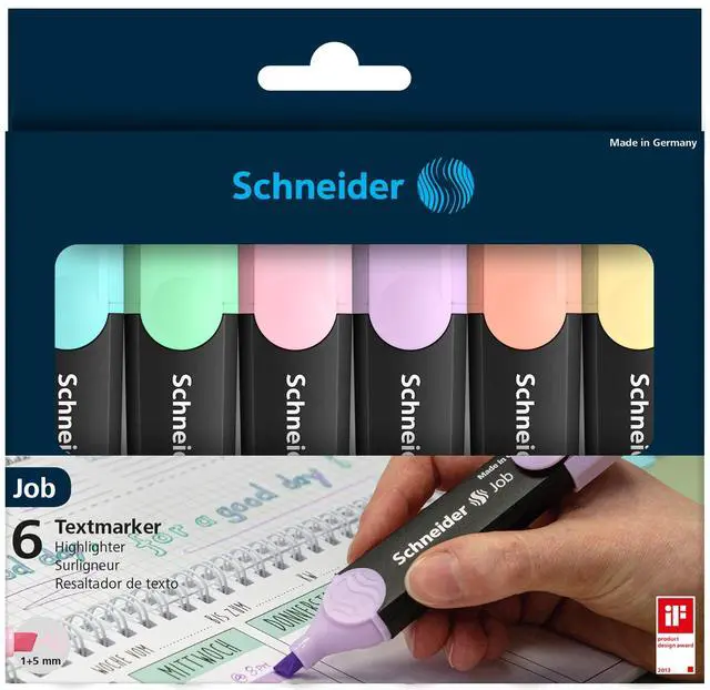 Alt view image 6 of 6 - Job Highlighter Pastel, Chisel Tip, 1 + 5 mm, Black Barrel, Assorted Ink Colors, Pack of 6 Highlighters: Turquoise, Mint, Vanilla, Peach, Lavender, Light Pink (115097)