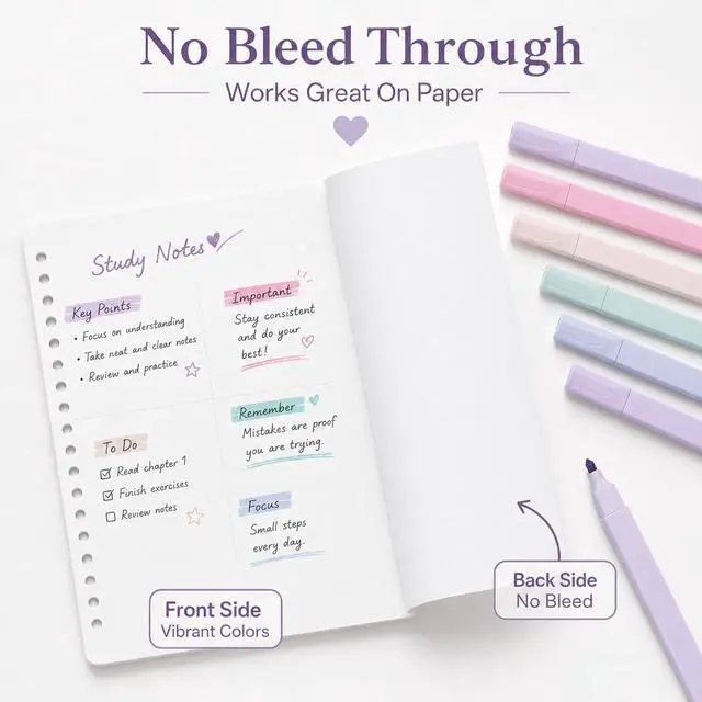 Alt view image 2 of 7 - Pastel Highlighters, 12 Pcs Aesthetic No Bleed Bible Highlighters Set | Dual Tip Highlighter Set with Chisel and Fine Tips, for Journaling, Bible Study, Planner, Note Taking, School and Office