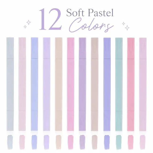 Alt view image 3 of 7 - Pastel Highlighters, 12 Pcs Aesthetic No Bleed Bible Highlighters Set | Dual Tip Highlighter Set with Chisel and Fine Tips, for Journaling, Bible Study, Planner, Note Taking, School and Office