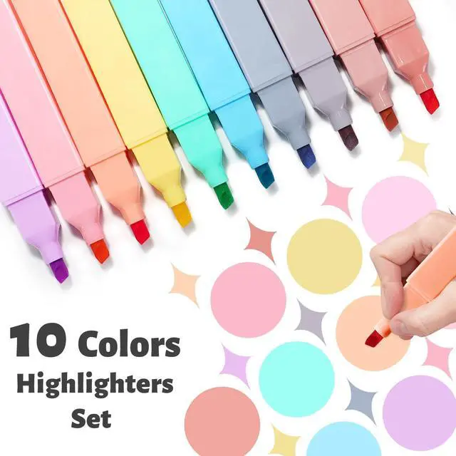 Alt view image 2 of 7 - 10Pcs Aesthetic Highlighters, Chisel Tip Marker Pens,Assorted Color Candy Highlighters,No Bleed Bible Highlighter,Cute Pastel Highlighter for Journaling Planner Notes School Supplies