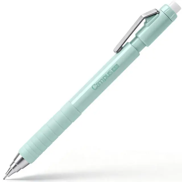 Main image of Campus Mechanical Pencil with Eraser, 0.5 mm Fine Point, Green | Japanese Hexagonal Rubber Grip, Twist-Up Replaceable Eraser & Lead Refills, Retractable Tip, Metal Clip for School & Office