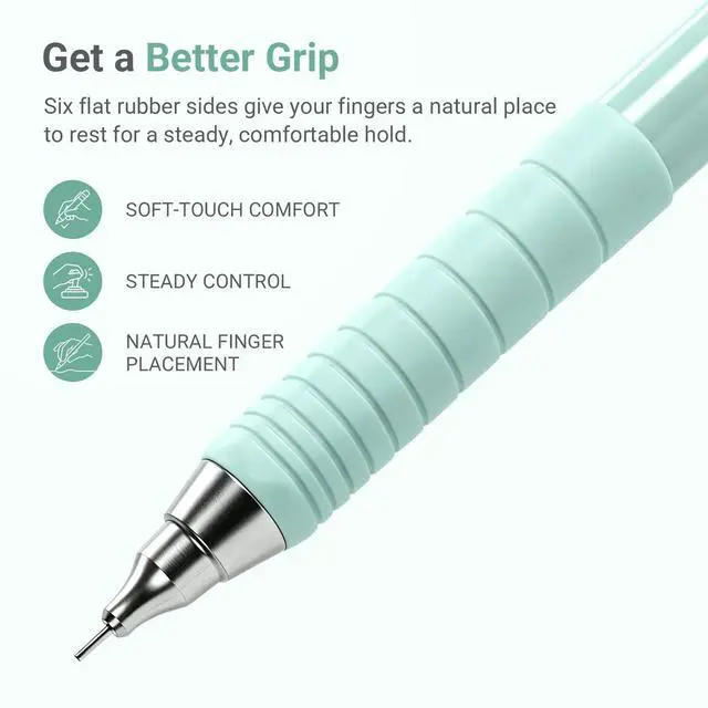 Alt view image 3 of 7 - Campus Mechanical Pencil with Eraser, 0.5 mm Fine Point, Green | Japanese Hexagonal Rubber Grip, Twist-Up Replaceable Eraser & Lead Refills, Retractable Tip, Metal Clip for School & Office