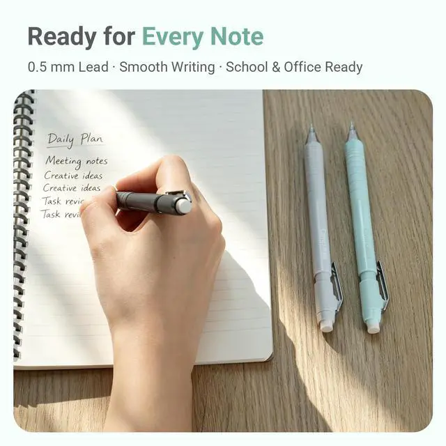 Alt view image 7 of 7 - Campus Mechanical Pencil with Eraser, 0.5 mm Fine Point, Green | Japanese Hexagonal Rubber Grip, Twist-Up Replaceable Eraser & Lead Refills, Retractable Tip, Metal Clip for School & Office
