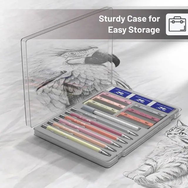 Alt view image 4 of 7 - Cute Mechanical Pencil Set with Lead Refills & Erasers, 6 Pack | 2 Sizes, 0.5 & 0.7mm, 6x Tubes HB & 2B Lead Refill, 3x Erasers for School Supplies, Note Taking, Drawing, Sketching, Office