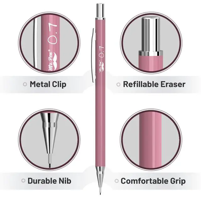 Alt view image 7 of 7 - Cute Mechanical Pencil Set with Lead Refills & Erasers, 6 Pack | 2 Sizes, 0.5 & 0.7mm, 6x Tubes HB & 2B Lead Refill, 3x Erasers for School Supplies, Note Taking, Drawing, Sketching, Office