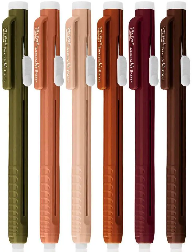 Main image of Retractable Mechanical Eraser Pens, 6 Pack, Earthy Colors | Latex-Free Precision Pencil Erasers for Artists, Students, Drawing, Sketching & Drafting