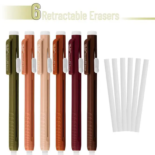 Alt view image 2 of 7 - Retractable Mechanical Eraser Pens, 6 Pack, Earthy Colors | Latex-Free Precision Pencil Erasers for Artists, Students, Drawing, Sketching & Drafting