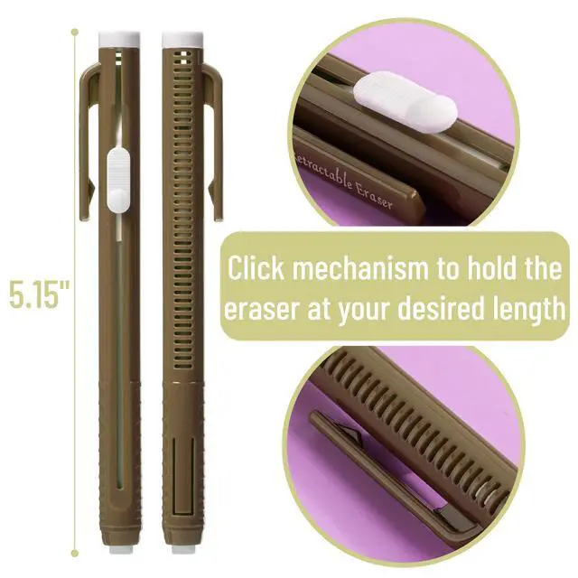 Alt view image 3 of 7 - Retractable Mechanical Eraser Pens, 6 Pack, Earthy Colors | Latex-Free Precision Pencil Erasers for Artists, Students, Drawing, Sketching & Drafting