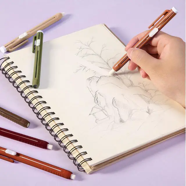 Alt view image 6 of 7 - Retractable Mechanical Eraser Pens, 6 Pack, Earthy Colors | Latex-Free Precision Pencil Erasers for Artists, Students, Drawing, Sketching & Drafting