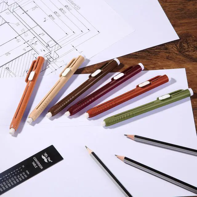 Alt view image 7 of 7 - Retractable Mechanical Eraser Pens, 6 Pack, Earthy Colors | Latex-Free Precision Pencil Erasers for Artists, Students, Drawing, Sketching & Drafting