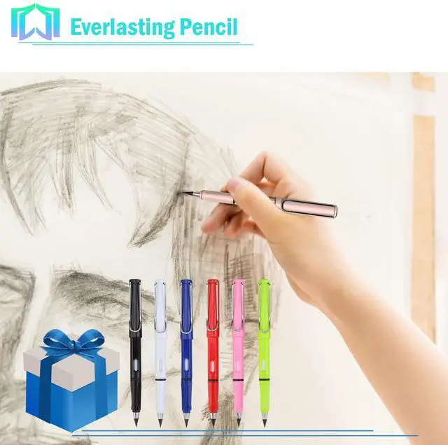 Alt view image 4 of 7 - 6 Sets Everlasting Pencil, Infinity Pencils, NO-Sharpening Pen for Writing Drawing Students Sustainable Pencil for Home Office School (6 Pencils + 6 Erasers + 8 Replaceable Nibs)