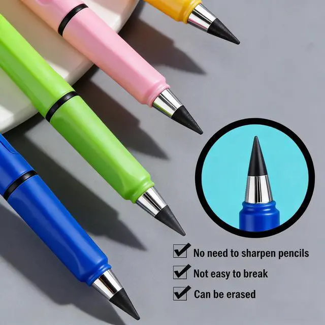 Alt view image 7 of 7 - 6 Sets Everlasting Pencil, Infinity Pencils, NO-Sharpening Pen for Writing Drawing Students Sustainable Pencil for Home Office School (6 Pencils + 6 Erasers + 8 Replaceable Nibs)