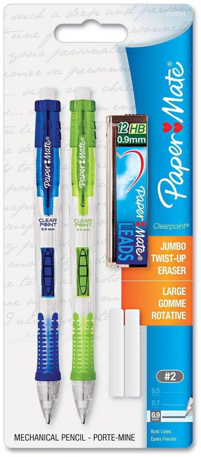 Main image of 1759214 Clear Point Mechanical Pencil Starter Set, 0.9 mm, Lime Green, Royal Blue, 2/Set