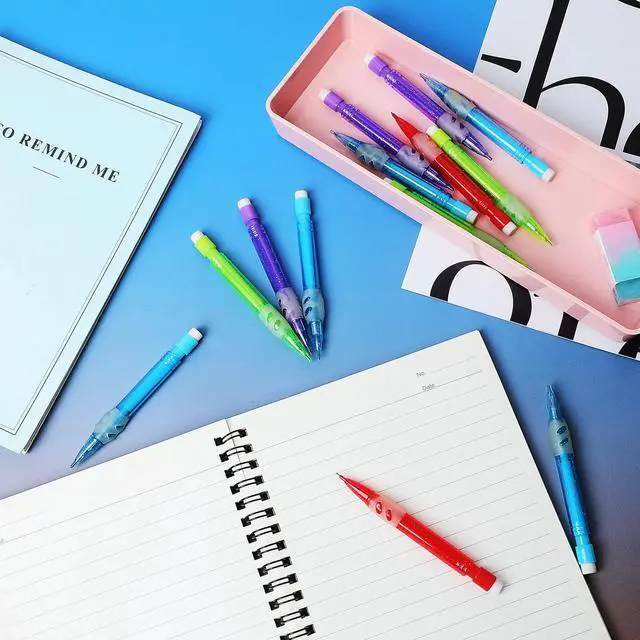Alt view image 4 of 7 - 16 Pieces Mini Mechanical Pencils 0.7 Mm with Erasers Office | Automatic Short Portable Design for Easy Carry, Assorted Colors School Office, Writing Drawing Drafting Stationery Supplies