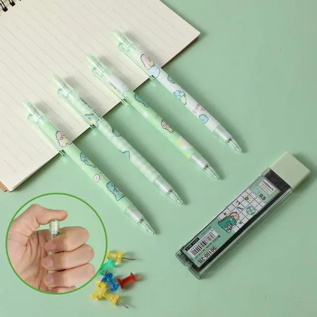 Alt view image 5 of 7 - 4 Pcs Cute Mechanical Pencil Set, Including 0.5mm Cartoon Green Mechanical Pencils with 1 Tubes Refills Stationary Back to School Office Supplies for Writing Drawing Sketching