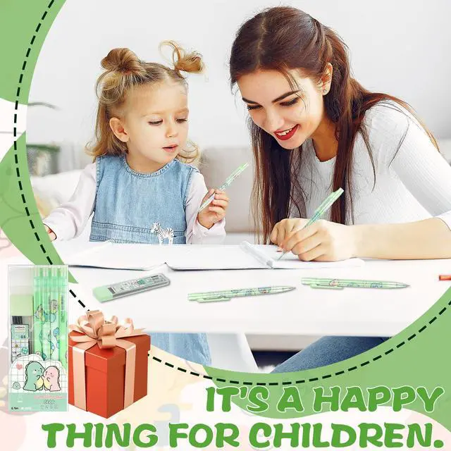 Alt view image 7 of 7 - 4 Pcs Cute Mechanical Pencil Set, Including 0.5mm Cartoon Green Mechanical Pencils with 1 Tubes Refills Stationary Back to School Office Supplies for Writing Drawing Sketching