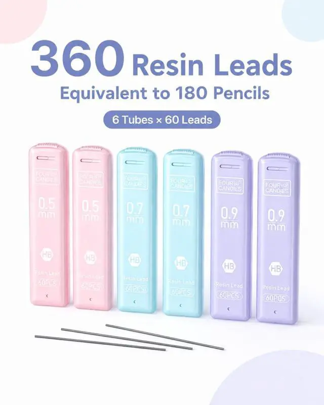 Alt view image 4 of 7 - 0.7mm Pastel Mechanical Pencil Set with Case, 3-Pack | 360 Leads, 3 Erasers+9 Refills, Cute Pink/Purple/Blue Barrels, Non-Slip Grip, for School Notes & Everyday Writing