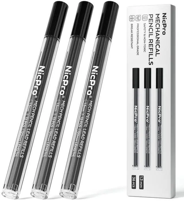 Main image of 1.3 mm Mechanical Pencil Lead Refills, 36 Pieces Black | Lead Refill for Mechanical Pencil 1.3mm, Break Resistant Weatherproof Mechanical Pencil Refills 1.3, Lead Length 120mm