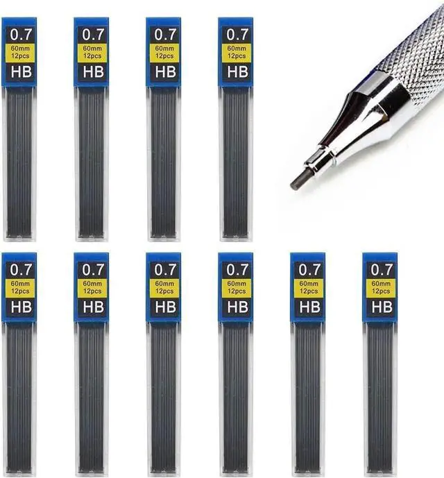 Main image of 0.7mm HB Mechanical Pencil Lead Refills, 120 Pieces (10 Tubes x 12 Leads), Break-Resistant Polymer Graphite Refills, Smooth Writing Drawing Supplies for School & Office Use