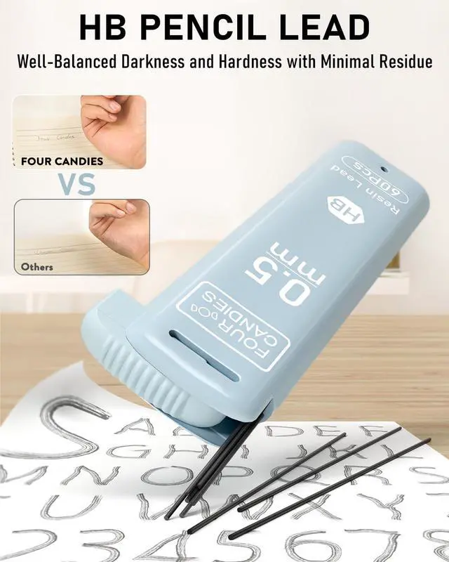Alt view image 7 of 7 - 0.5mm Lead Refills in Cute Case, Pack of 360PCS | 6 Tubes of 0.5 Leads, Black HB #2 Break Resistant Mechanical Pencil Refills, 60 Pieces per Tube