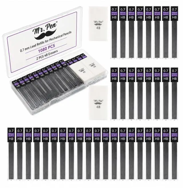 Main image of Bulk 0.7 mm Lead Refills for Mechanical Pencils, 1080 pcs | (30 per Tube) with 2x 4B Erasers, HB Graphite Lead, Standard Mechanical Pencil Refills for Drawing and Sketching