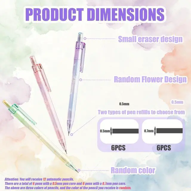 Alt view image 2 of 7 - 6 PCS Cute Mechanical Pencils 0.7mm and 6PCS Mechanical Pencils 0.5mm Set | 3 random color mechanical pencil pack stationary, pastel pencils with pen clip for back to school supplies teache
