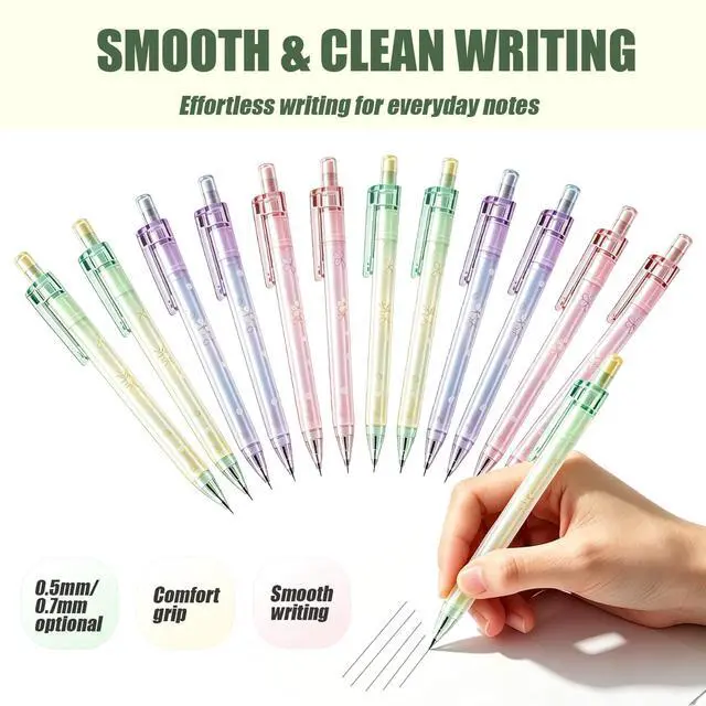 Alt view image 4 of 7 - 6 PCS Cute Mechanical Pencils 0.7mm and 6PCS Mechanical Pencils 0.5mm Set | 3 random color mechanical pencil pack stationary, pastel pencils with pen clip for back to school supplies teache