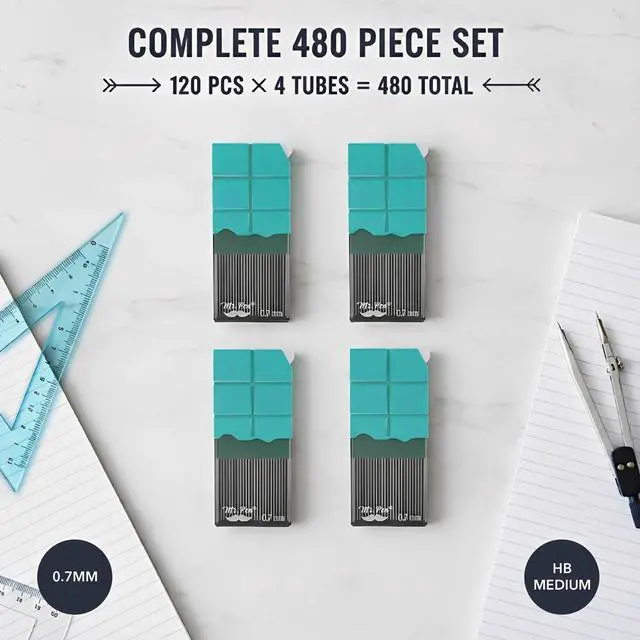 Alt view image 2 of 7 - 0.7 mm Lead Refills for Mechanical Pencils, 480 pcs (120 per Tube) | Black, Medium HB Graphite Lead, Standard Mechanical Pencil Refills for Drawing and Sketching