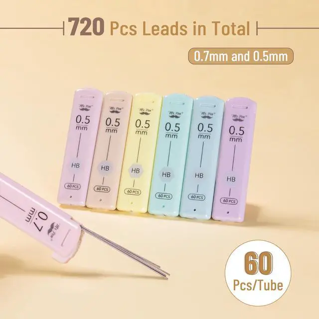 Alt view image 2 of 5 - Bulk 0.5 & 0.7 mm Lead Refills for Mechanical Pencils, 12 Pack | 60 pcs per Tube, Black, HB & 2B Graphite Lead, Standard Mechanical Pencil Refills for Drawing and Sketching
