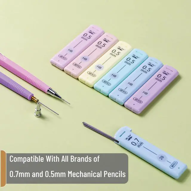 Alt view image 3 of 5 - Bulk 0.5 & 0.7 mm Lead Refills for Mechanical Pencils, 12 Pack | 60 pcs per Tube, Black, HB & 2B Graphite Lead, Standard Mechanical Pencil Refills for Drawing and Sketching