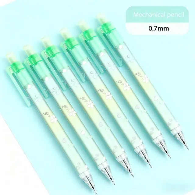 Alt view image 5 of 7 - 6Pcs Green Cherry Blossom Mechanical Pencils, 0.5mm & 0.7mm Pencils | Cute Green Cherry Blossom Design with Kawaii Mechanical Pencils, Smooth Writing for School, Office and Daily Use