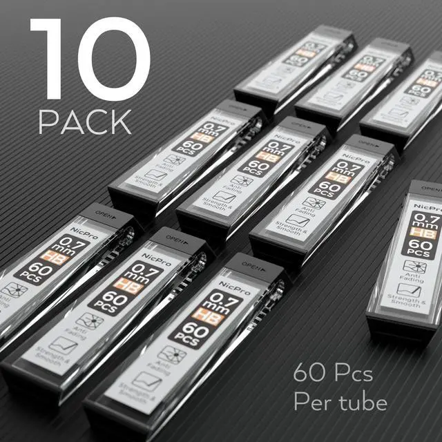 Alt view image 6 of 7 - 600 PCS Lead Refills 0.7mm HB #2 Break Resistant Mechanical Pencil Refills 0.7 mm, 60 Pack Per Tube, 10 Tubes