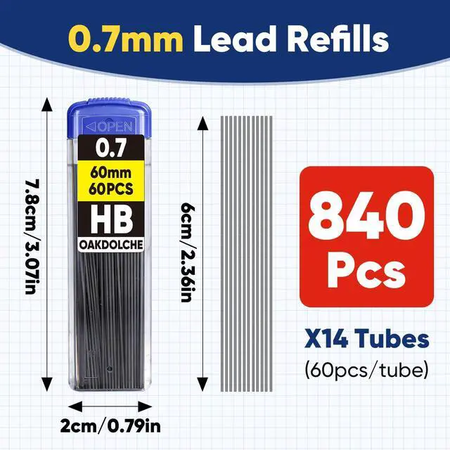 Alt view image 2 of 7 - 840 Pcs 0.7mm HB Mechanical Pencil Lead Refills, Break Resistant | Break-resistant black pencil leads, 14 tubes with 60 pieces each