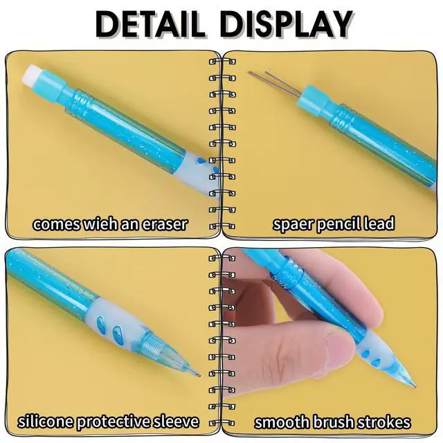 Alt view image 3 of 7 - 12 Pcs Mini Mechanical Pencils 0.7 mm Automatic Pencils with Erasers Small Pencil with Silicone Handguard for Writing Drawing Sketching