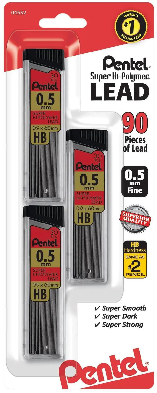 Main image of Super Hi-Polymer Lead Refills, (0.5 mm), Fine, HB, Pack of 3, 90 Pieces (C25BPHB3-K6)