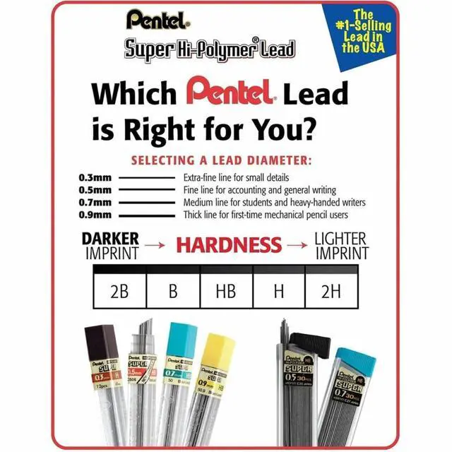 Alt view image 2 of 5 - Super Hi-Polymer Lead Refills, (0.5 mm), Fine, HB, Pack of 3, 90 Pieces (C25BPHB3-K6)