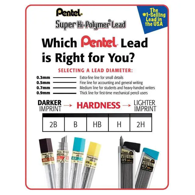 Alt view image 5 of 5 - Super Hi-Polymer Lead Refills, (0.5 mm), Fine, HB, Pack of 3, 90 Pieces (C25BPHB3-K6)
