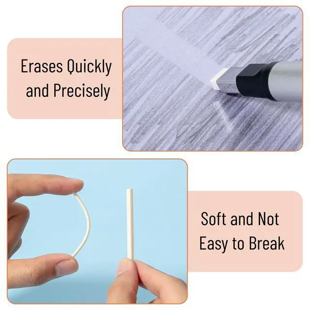 Alt view image 3 of 7 - Pen Style Eraser Set, 2 Pack, Square & Round Tip | Precision Pencil Erasers, Retractable Silver Eraser Pens for Drawing, Sketching, Detail Correction, Office & School Supplies
