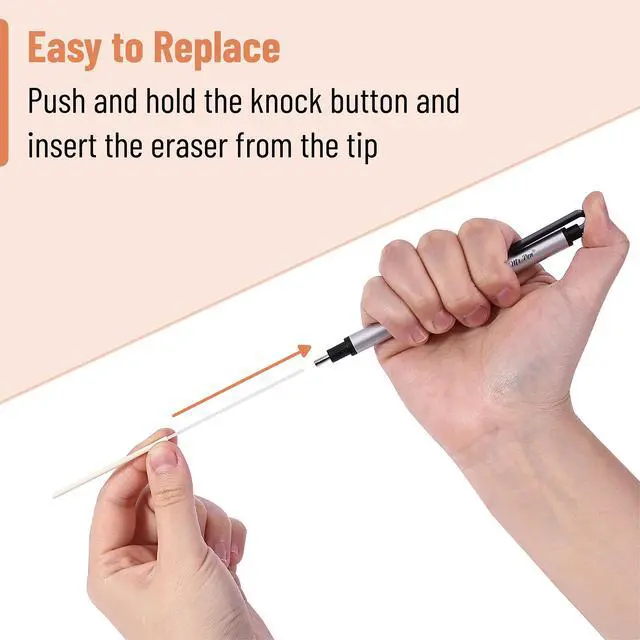 Alt view image 5 of 7 - Pen Style Eraser Set, 2 Pack, Square & Round Tip | Precision Pencil Erasers, Retractable Silver Eraser Pens for Drawing, Sketching, Detail Correction, Office & School Supplies