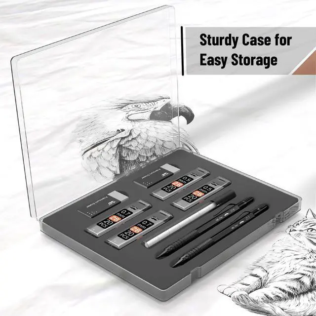 Alt view image 4 of 7 - Metal Mechanical Pencil Set with Lead Refills & Erasers, 2 Pack | 2 Sizes, 0.5 & 0.7mm, 4x Tubes 2B Lead Refill, 2x Erasers for School Supplies, Note Taking, Drawing, Fathers Day Gift