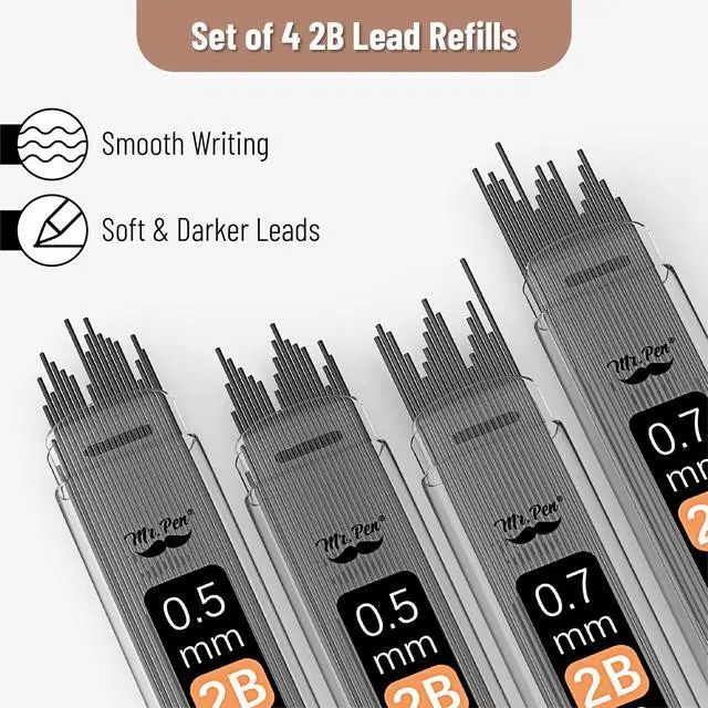 Alt view image 5 of 7 - Metal Mechanical Pencil Set with Lead Refills & Erasers, 2 Pack | 2 Sizes, 0.5 & 0.7mm, 4x Tubes 2B Lead Refill, 2x Erasers for School Supplies, Note Taking, Drawing, Fathers Day Gift