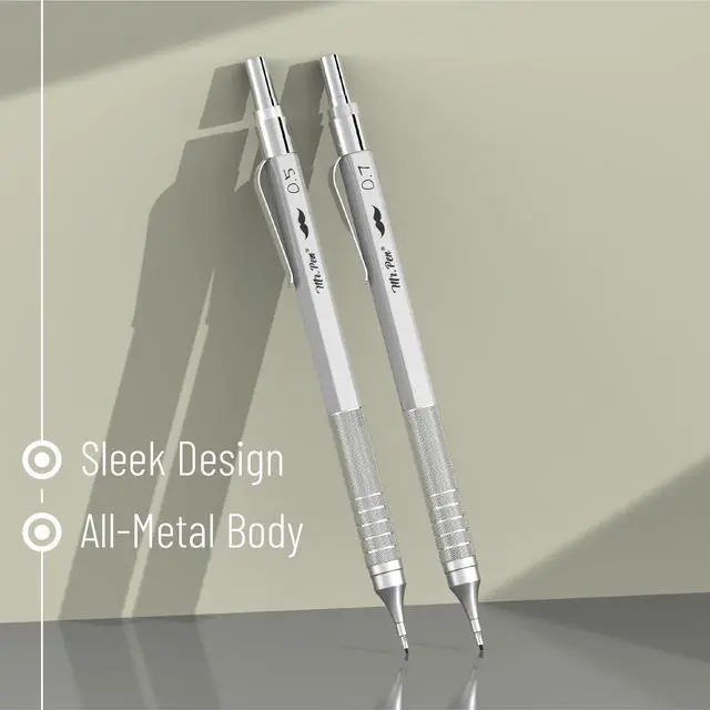 Alt view image 6 of 7 - Metal Mechanical Pencil Set with Lead Refills & Erasers, 2 Pack | 2 Sizes, 0.5 & 0.7mm, 4x Tubes 2B Lead Refill, 2x Erasers for School Supplies, Note Taking, Drawing, Fathers Day Gift