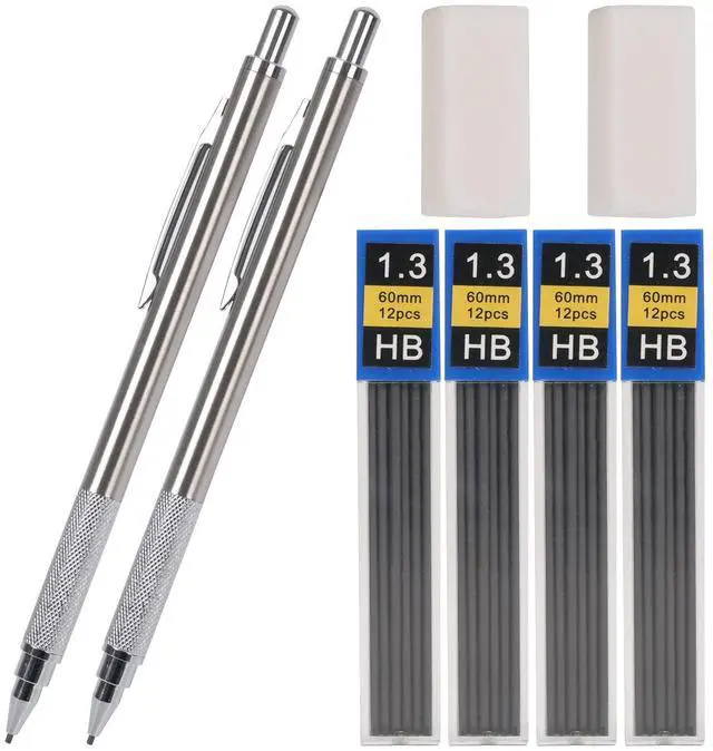 Main image of 1.3 mm Mechanical Pencil Set with 4 Tubes Lead Refills,2 Eraser,1.3mm Mechanical Pencils,Metal Drafting Pencil, Lead Holder,Drawing Mechanical Pencils,Carpenter Pencils for Marking, Sketching
