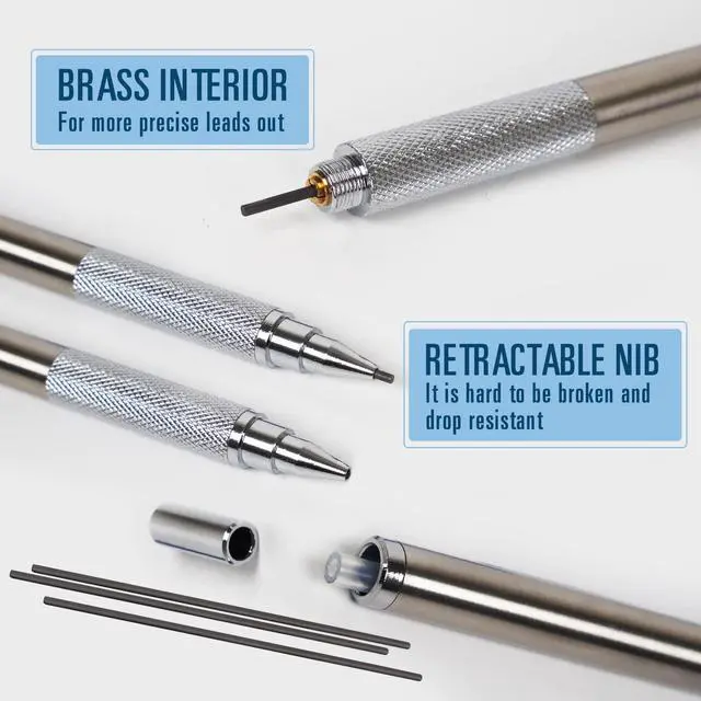 Alt view image 4 of 7 - 1.3 mm Mechanical Pencil Set with 4 Tubes Lead Refills,2 Eraser,1.3mm Mechanical Pencils,Metal Drafting Pencil, Lead Holder,Drawing Mechanical Pencils,Carpenter Pencils for Marking, Sketching