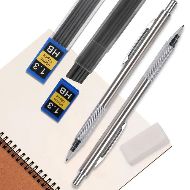 Alt view image 5 of 7 - 1.3 mm Mechanical Pencil Set with 4 Tubes Lead Refills,2 Eraser,1.3mm Mechanical Pencils,Metal Drafting Pencil, Lead Holder,Drawing Mechanical Pencils,Carpenter Pencils for Marking, Sketching