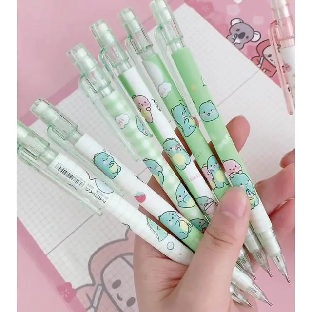 Alt view image 4 of 7 - Cute Dinosaur Mechanical Pencil Set Includes 0.5mm and 0.7mm Pencils with Lead Refills and Erasers, Green Kawaii Mechanical Pencil for Women Girl Men Boy Office School Supplies (Dinosaur)